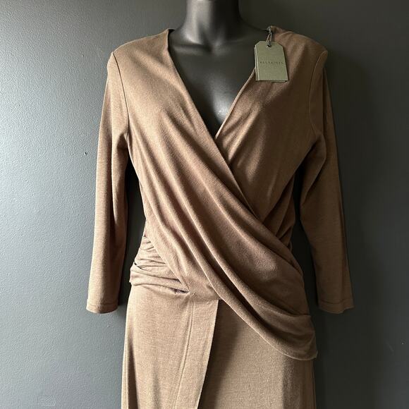 AllSaints Adria Midi Dress in Wren Brown NEW Size Medium - Picture 4 of 12